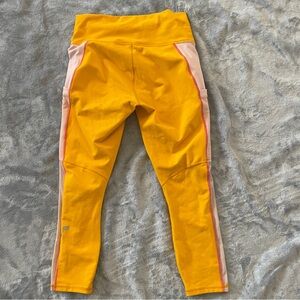 Fabletics Powerhold Yellow and Pink Ankle Leggings with High Waist